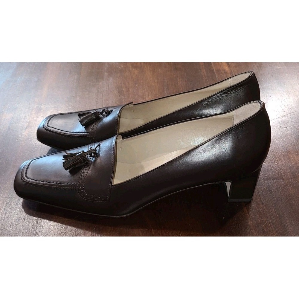 Talbots Made in Italy Brown Leather Tassel Loafer Women's 8N Square Toe - Picture 2 of 7